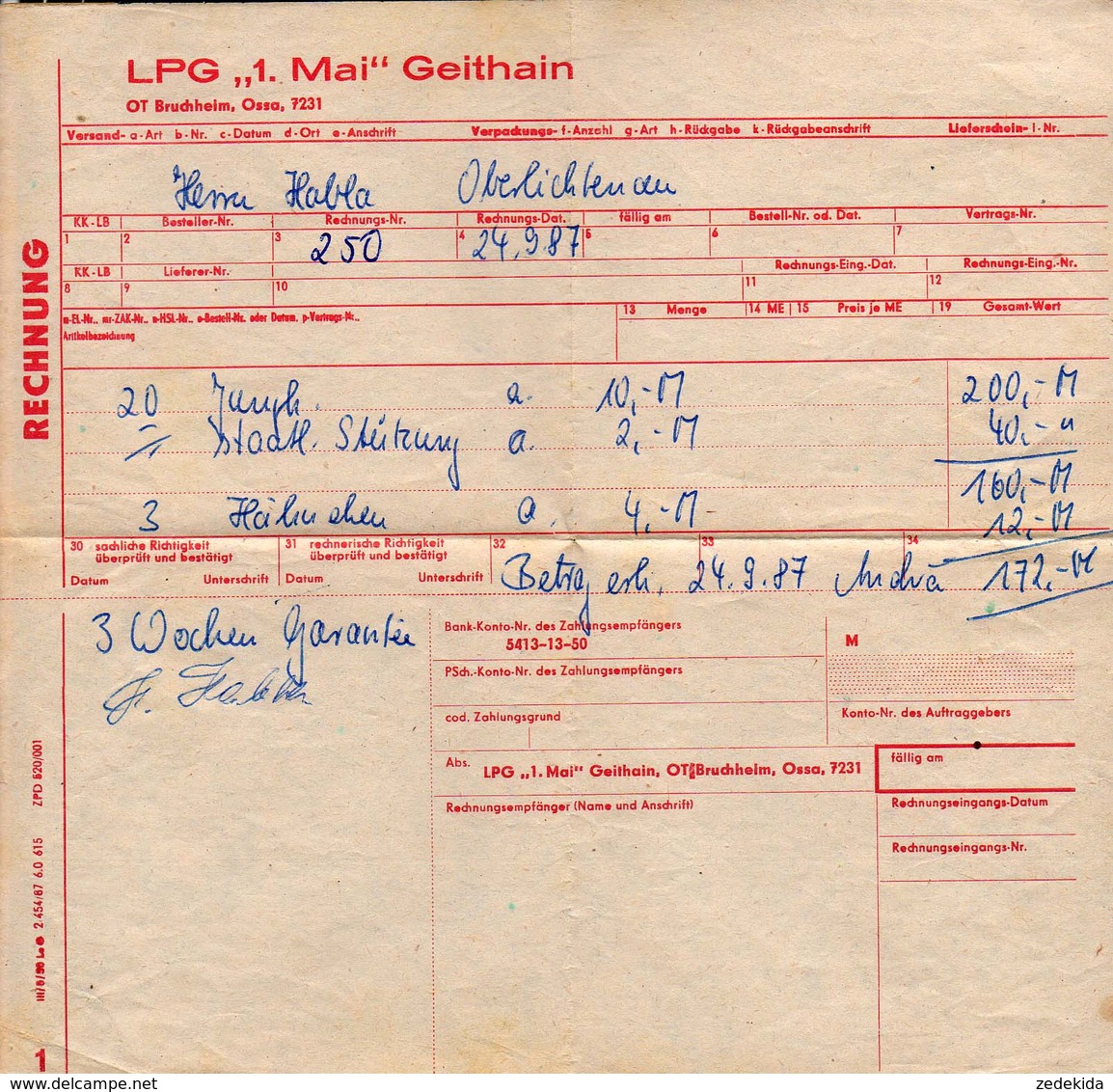 C0701 - Geithain - LPG 1. Mai - Rechnung - 1950 - ...