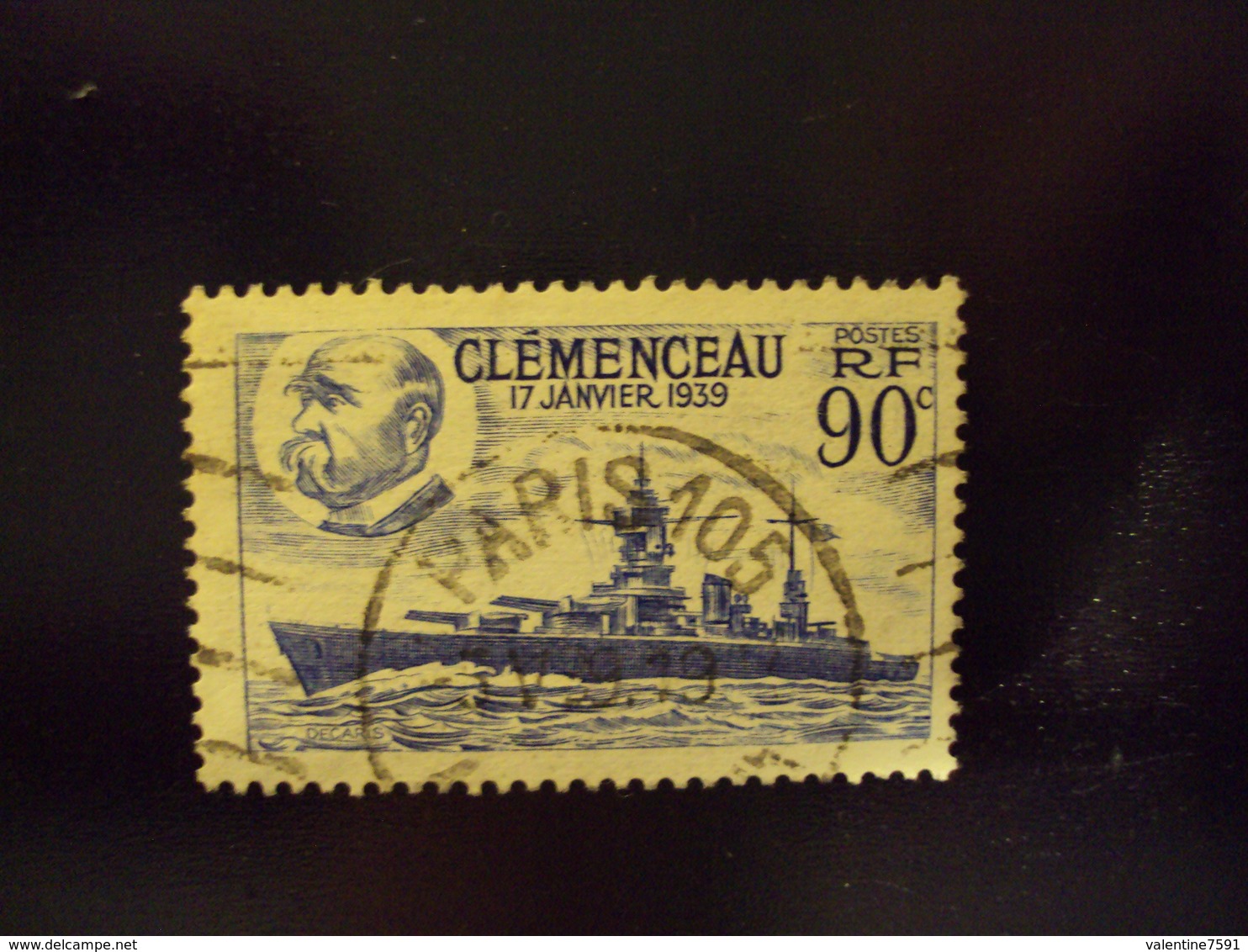 1939  Timbre Oblitéré N°   425  "  Clemenceau     "     Cote   0.80   Net    0.25 - Oblitérés