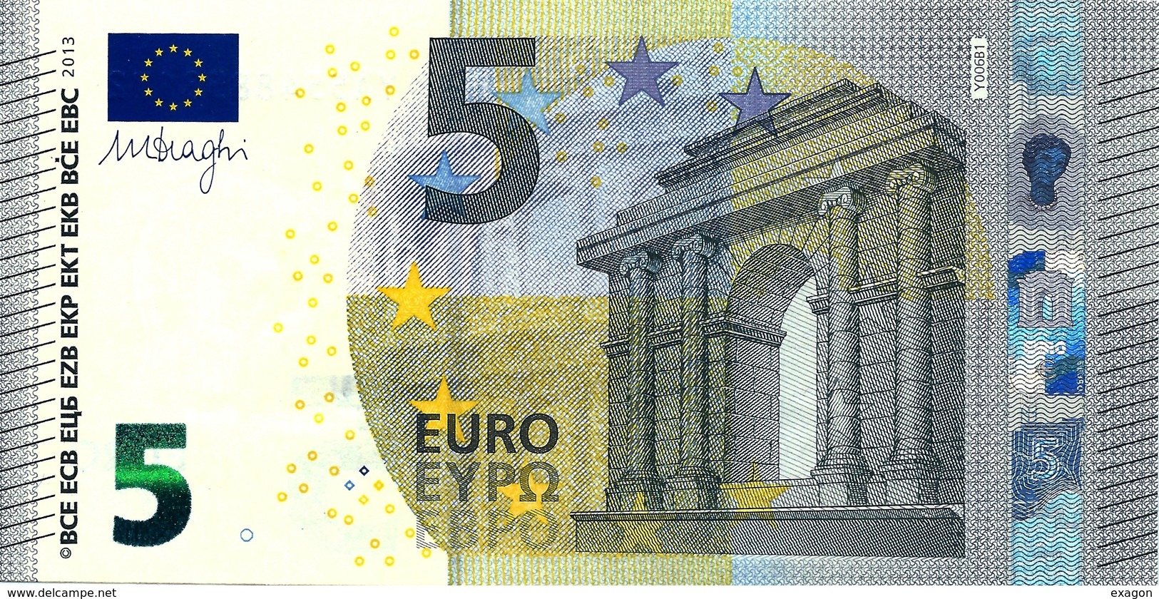 5  EURO - GRECIA  -  Serie   Y  A 5548858127 - Codice Breve  Y 006 B 1  -  Firma  DRAGHI - 5 Euro