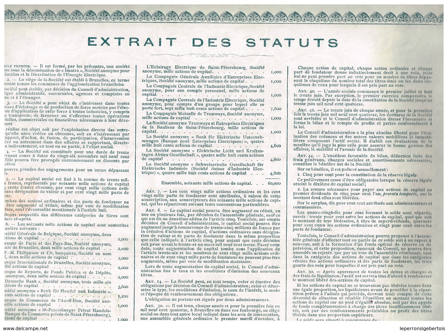 Action Ancienne - IMATRA - Société Anonyme Pour La Production Et La Distribution De L'Energie Electrique - Titre De 1912 - Electricité & Gaz