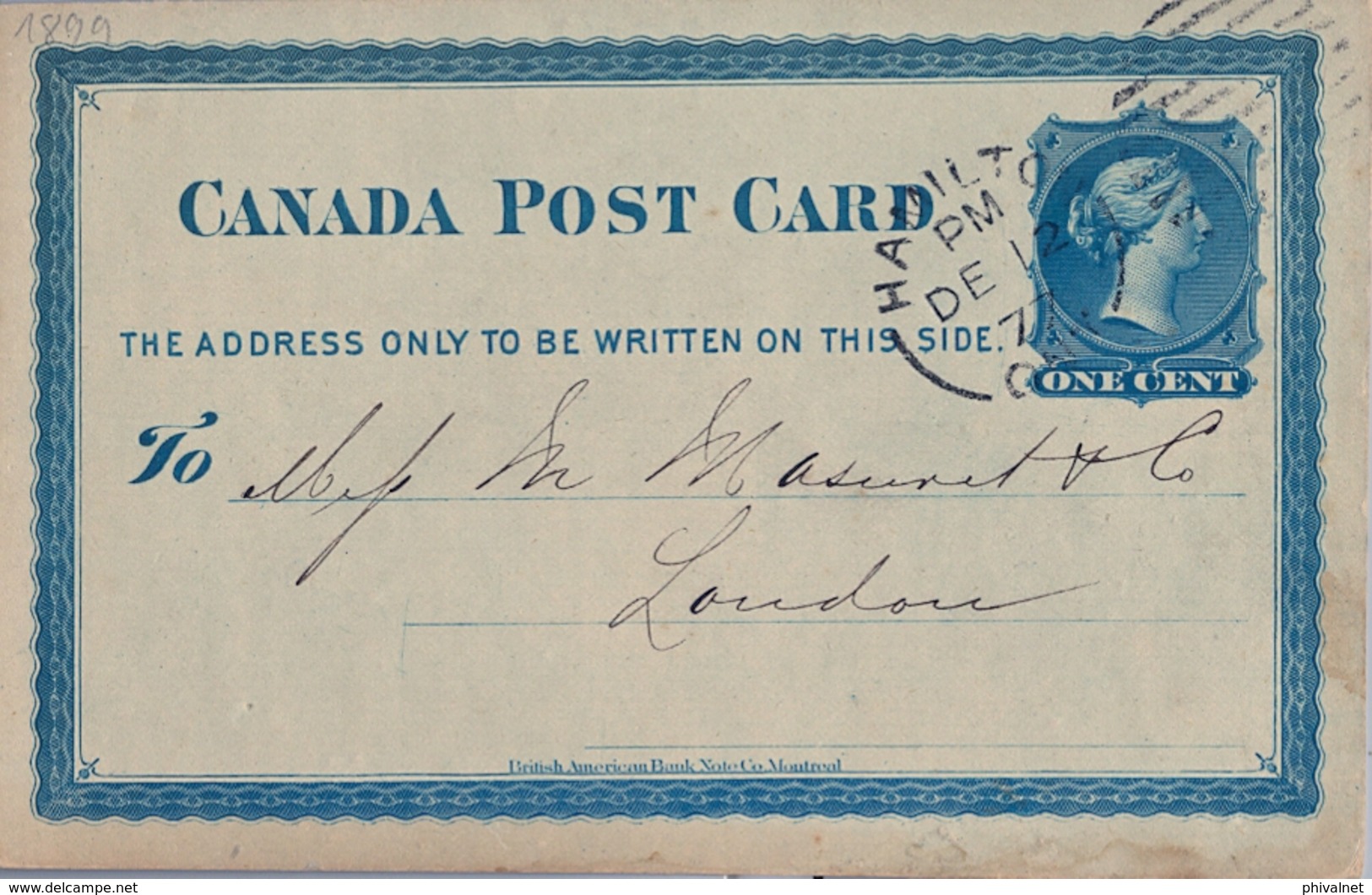1877 , CANADÁ , ENTERO POSTAL  CIRCULADO , HAMILTON - LONDRES , LLEGADA AL DORSO - 1860-1899 Regno Di Victoria