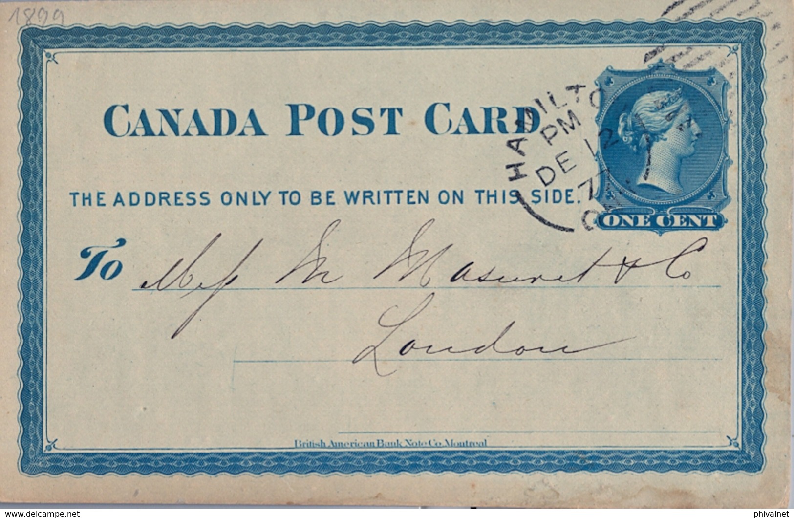 1877 , CANADÁ , ENTERO POSTAL  CIRCULADO , HAMILTON - LONDRES , LLEGADA AL DORSO - 1860-1899 Reinado De Victoria