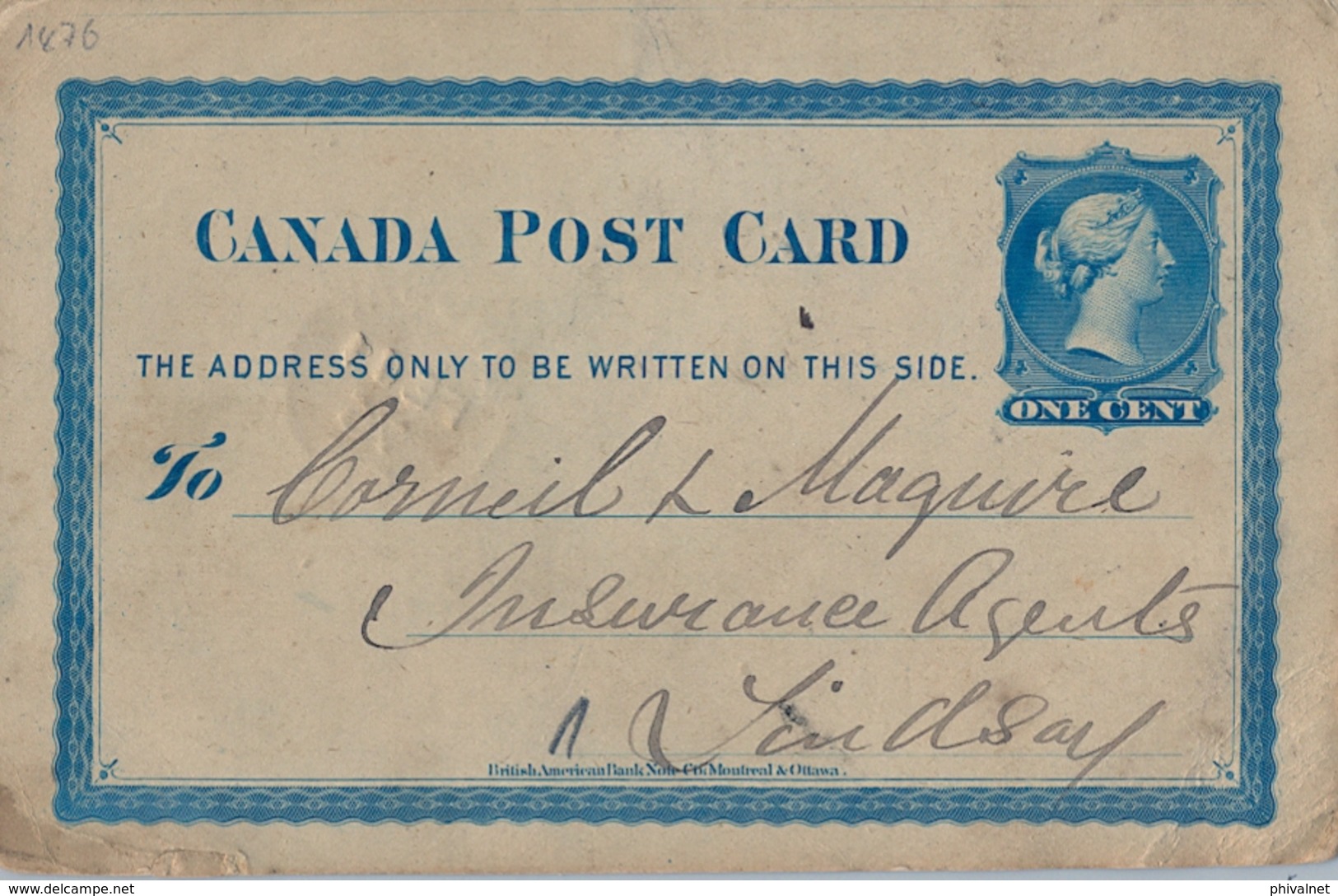 1876 , CANADÁ , ENTERO POSTAL  CIRCULADO , WOODVILLE - LINDSAY , LLEGADA AL DORSO - 1860-1899 Règne De Victoria