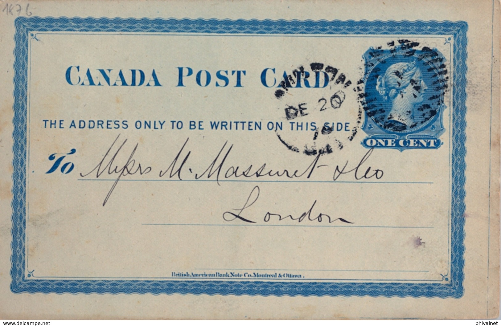 1876 , CANADÁ , ENTERO POSTAL  CIRCULADO , HAMILTON - LONDRES , LLEGADA AL DORSO - 1860-1899 Reign Of Victoria