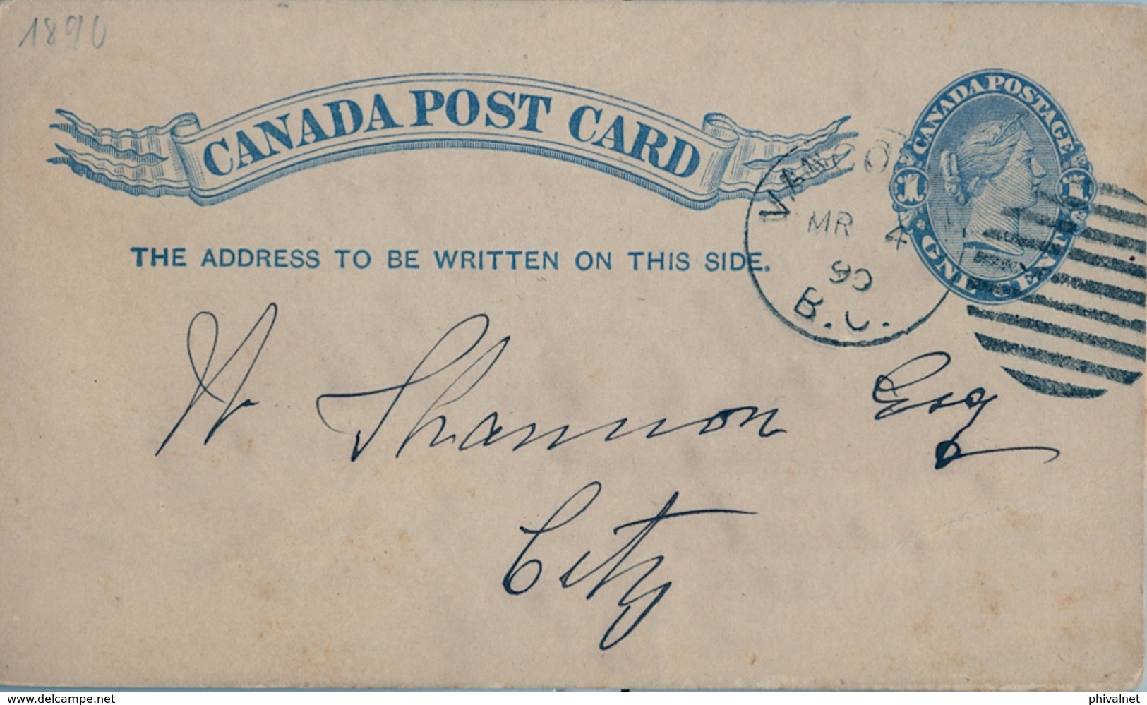 1890 , CANADÁ , ENTERO POSTAL  CIRCULADO , VANCOUVER - 1860-1899 Reinado De Victoria