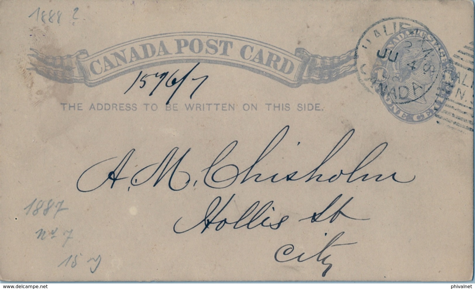 1888 , CANADÁ , ENTERO POSTAL  CIRCULADO , HALIFAX - INTERIOR - 1860-1899 Reinado De Victoria