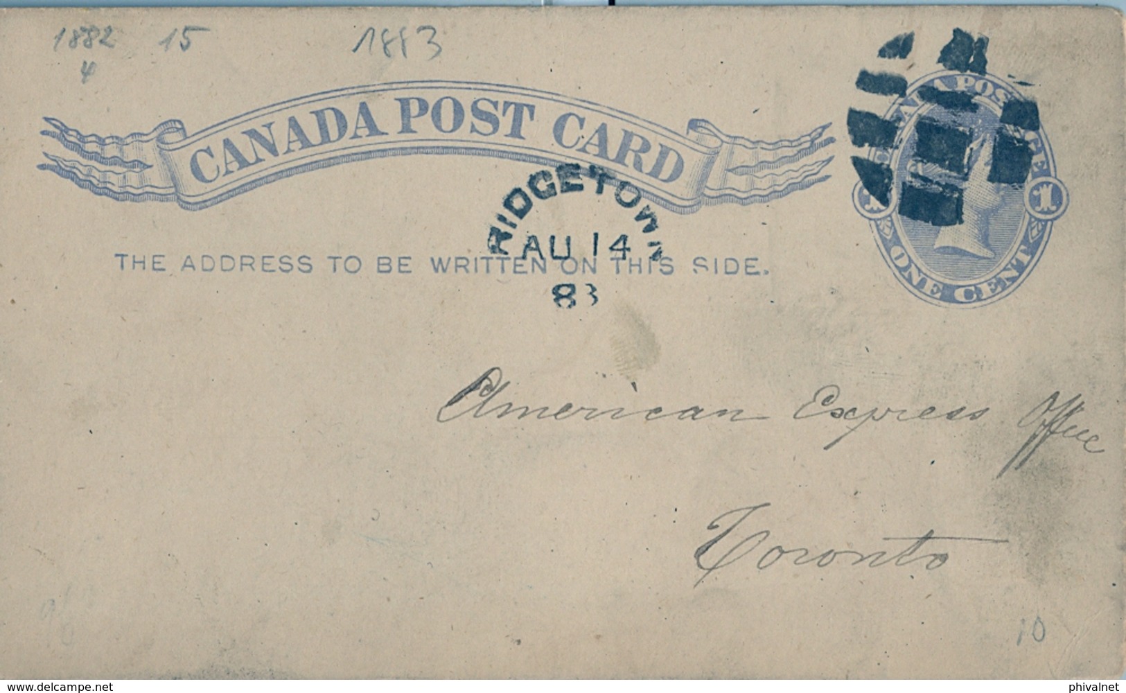 1883 , CANADÁ , ENTERO POSTAL  CIRCULADO , BRIDGETOWN - TORONTO , LLEGADA - 1860-1899 Regno Di Victoria