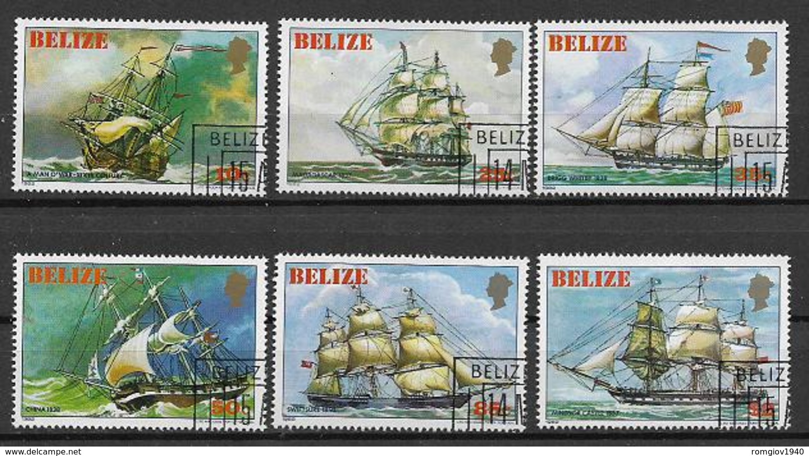 BELIZE   1982 QUADRI DI VECCHI VELIERI INGLESI YVERT. 574-579 USATA VF - Belize (1973-...)