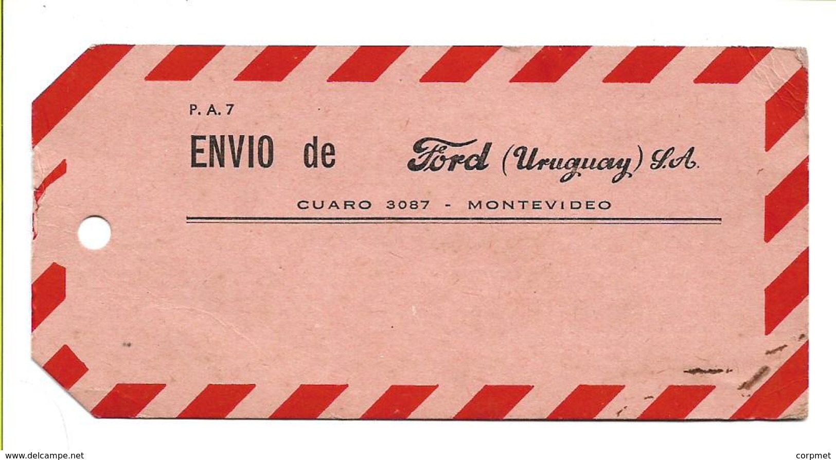 FORD - Spare Parts Delivery Card From FORD URUGUAY C / 1940's - Size 12 X 5,5 Cm - United States