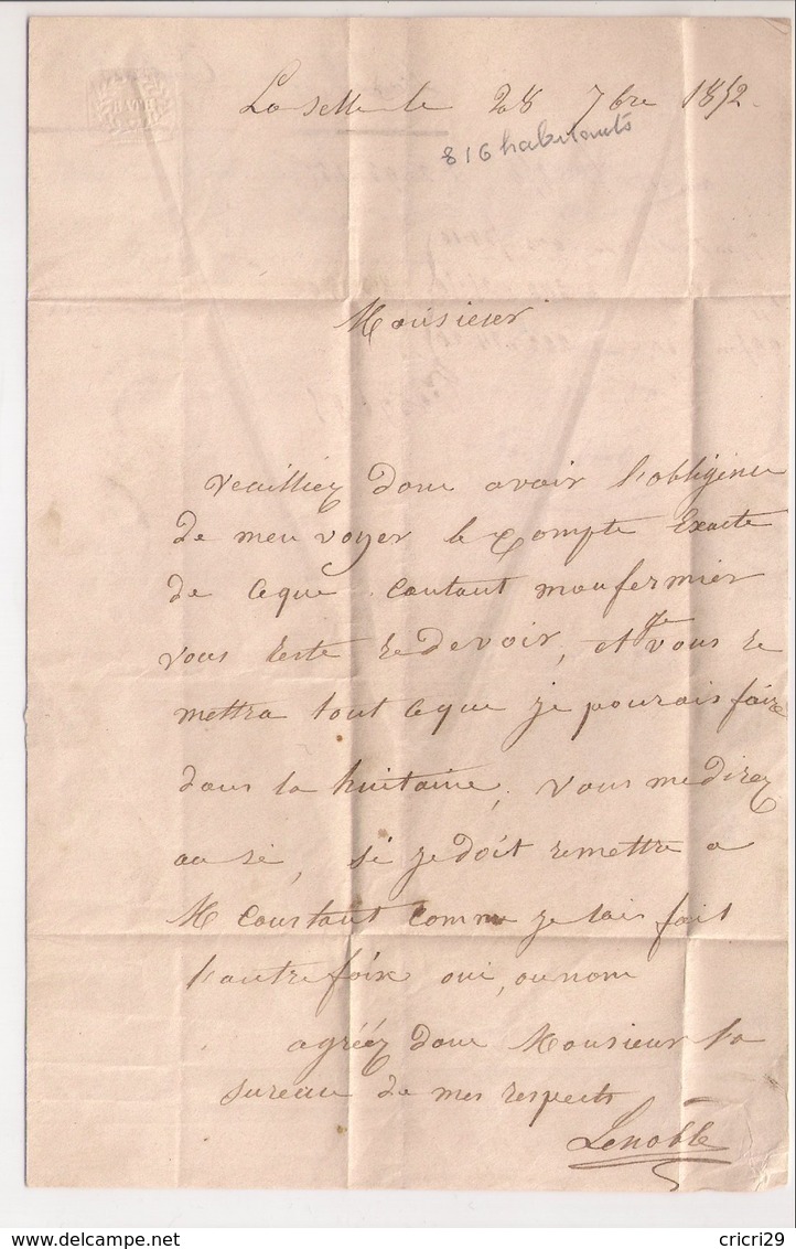 AUTUN  : Lettre De 1852 : Boite Rurale A  "  La Selle"  ( Identifiée ) : Saône Et Loire : - 1849-1876: Période Classique