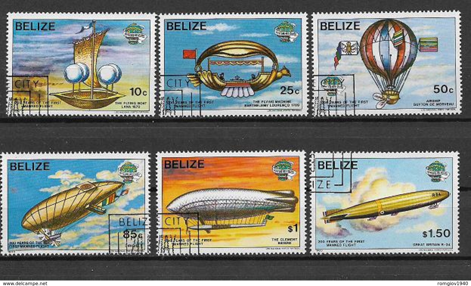 BELIZE  1983 PRIMA ASCENSIONE DELL'UOMO NELL'ATMOSFERA YVERT. 636-641 USATA VF - Belize (1973-...)