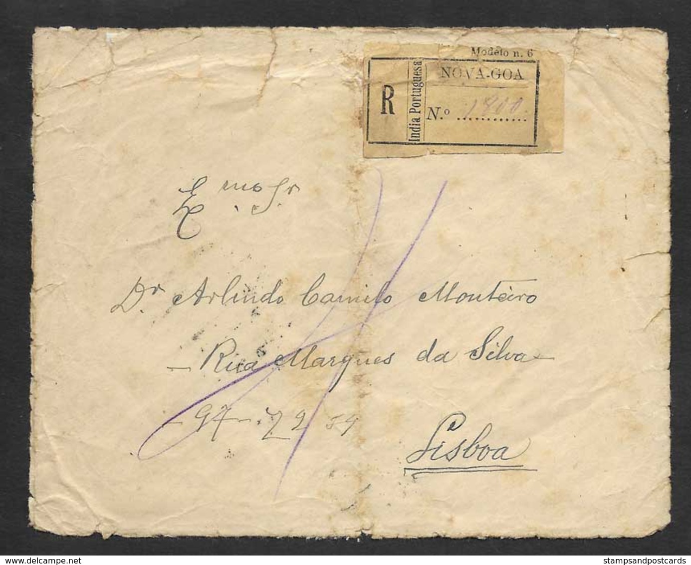 Inde Portugaise Portugal Lettre Recommandée Nova Goa 1935 Padroes Portuguese India 1935 Registered Cover - Inde Portugaise