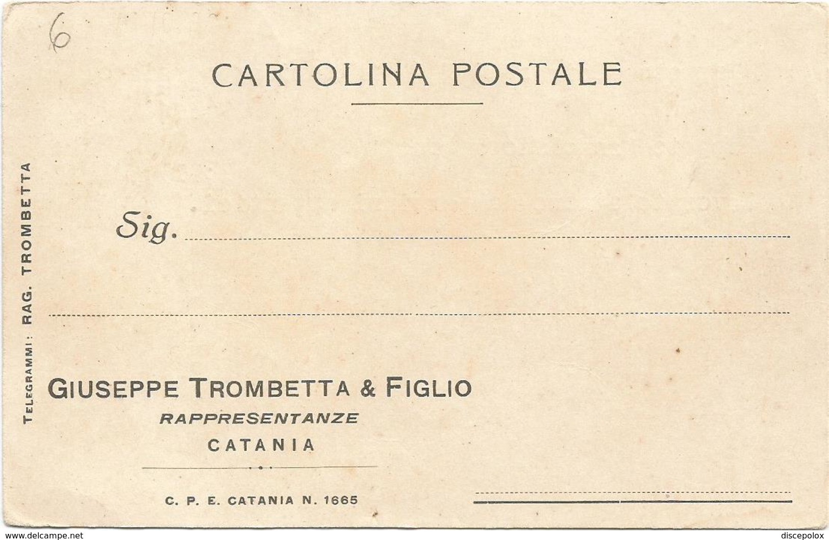 W862 Cartolina Commerciale - Giuseppe Trombetta Rappresentanze - Catania / Non Viaggiata - Negozi