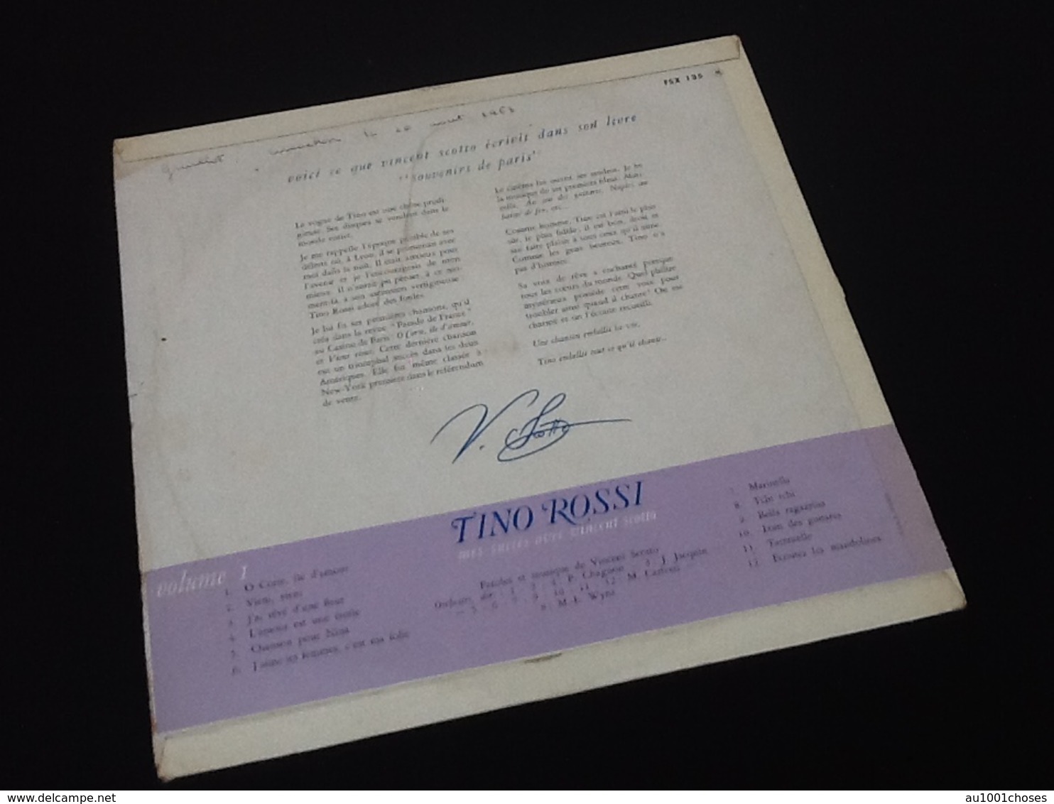 Vinyle 33 Tours   Tino Rossi    Mes Succès Avec Vincent Scotto  Volume 1  (1960') - Autres & Non Classés