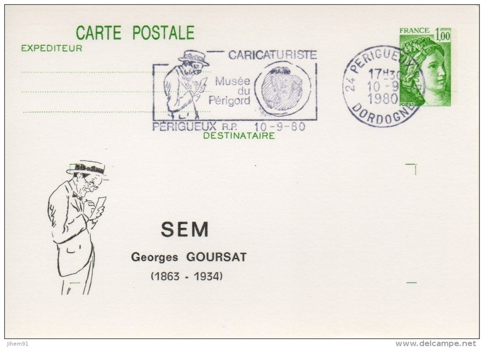 Flamme Sur Carte Postale : SEM Caricaturiste Musée Du Périgord (Périgueux En Dordogne-Périgord) Du 10-09-1980 - Oblitérations Mécaniques (flammes)