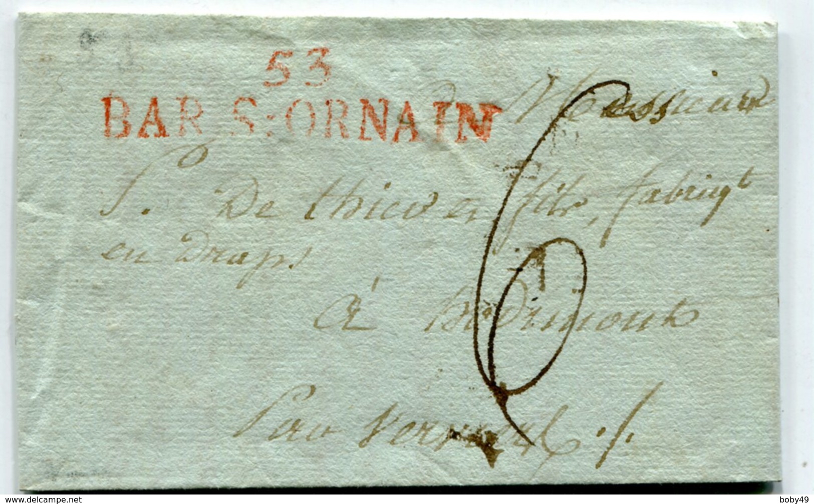 MEUSE De BAR LE DUC LAC Du 13/04/1813 Linéaire 53x12 BAR/ORNAIN Taxe De 6+ Verso Marque Arrivée VERVIERS BELGIQUE - 1801-1848: Vorläufer XIX