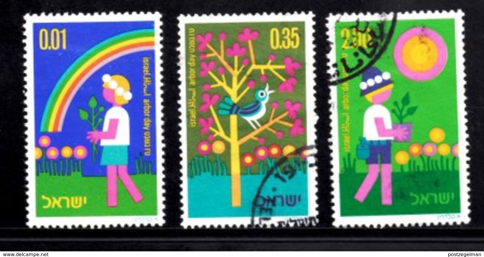 ISRAEL, 1974, Used Stamp(s), Without Tab, Arbour Day, SG Number 588-590, Scan Number 17445 - Usados (sin Tab)