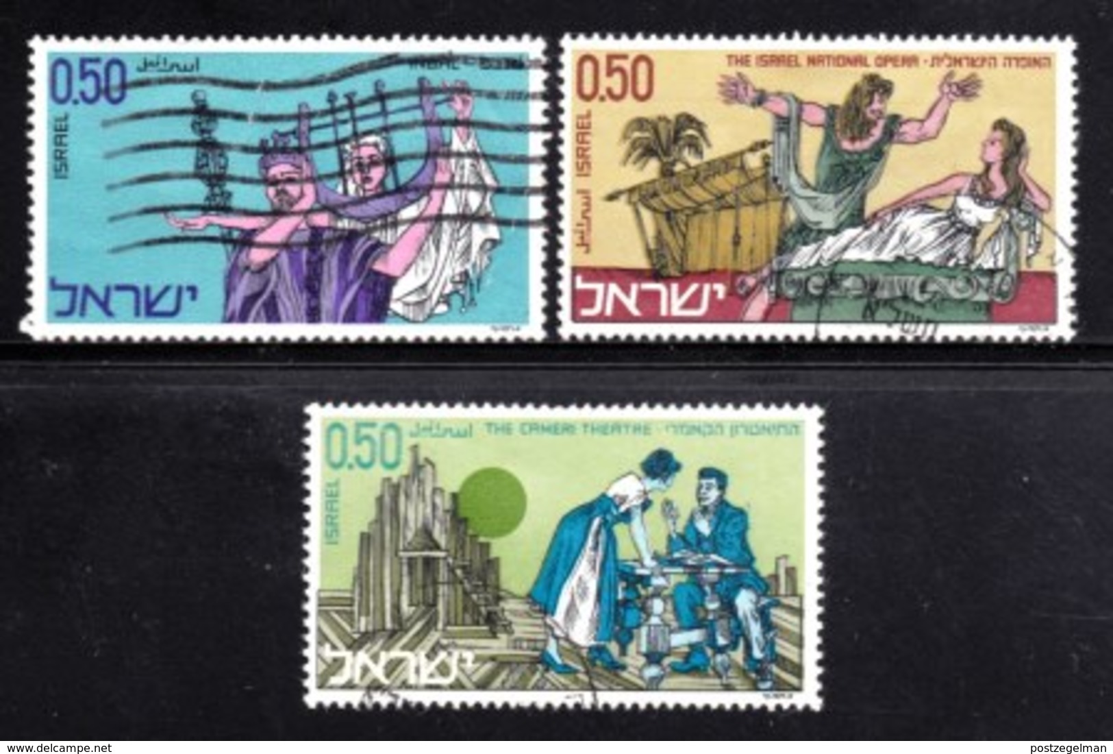 ISRAEL, 1970, Used Stamp(s), With Tab, Theatre, SG Number 468-470, Scan Number 17417 - Used Stamps (without Tabs)