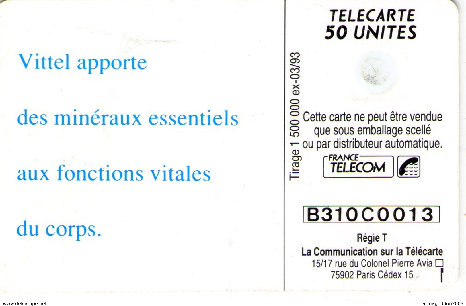 N°05 / TÉLÉCARTE 1993 VITTEL   50 U  - / VOIR DOS - Alimentation