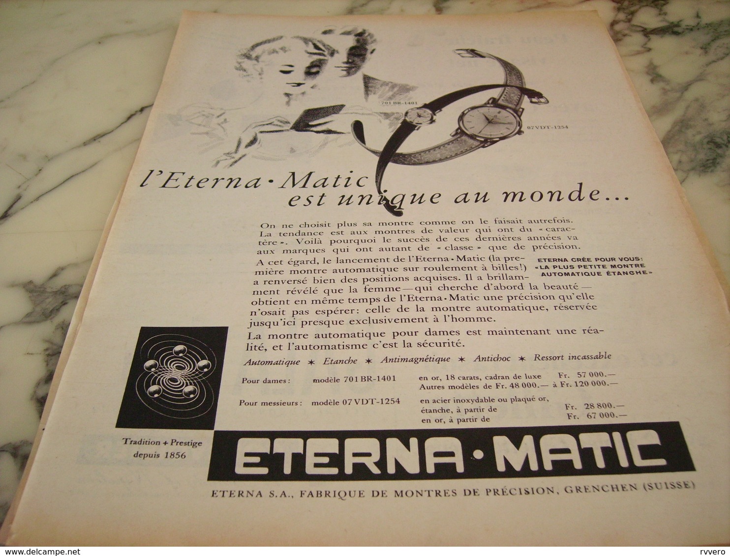 ANCIENNE PUBLICITE UNIQUE AU MONDE MONTRE ETERNA.MATIC 1955 - Autres & Non Classés