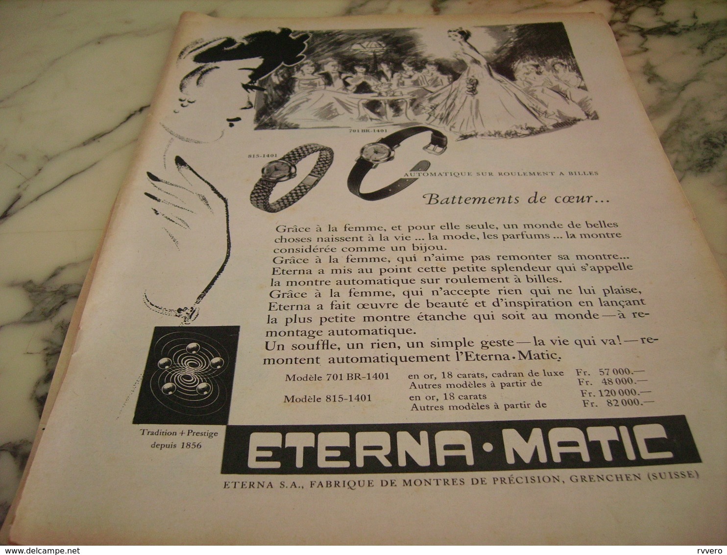 ANCIENNE PUBLICITE BATTEMENTS DE COEUR  MONTRE ETERNA.MATIC 1955 - Autres & Non Classés