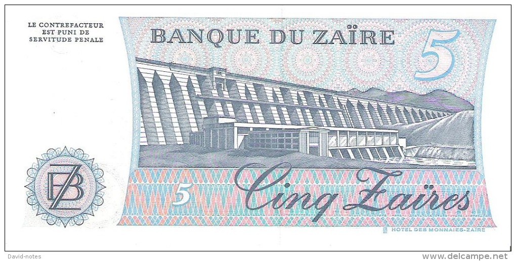 Zaire - Pick 26A - 5 Zaires 1985 - Unc - Zaire