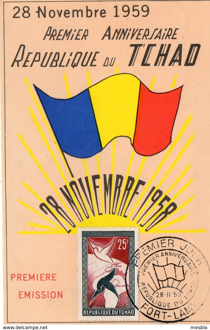 CPA -  28 Novembre 1959 - Premier Anniversaire - République Du TCHAD - Premier Jour D' émission - Inaugurations