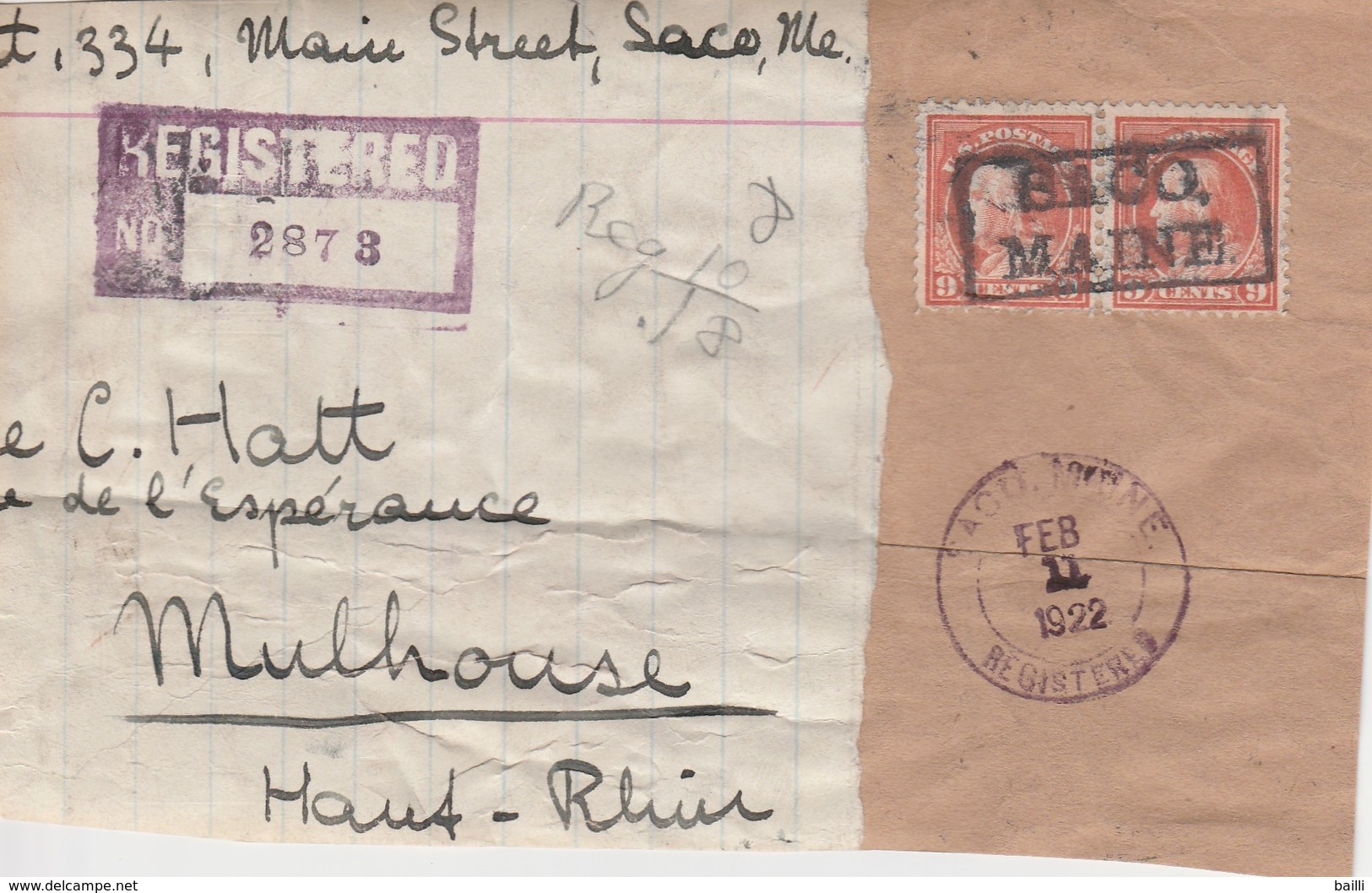 Etats Unis Oblitération Baco/Maine Sur Carton Colis Pour La France 1922 - Storia Postale