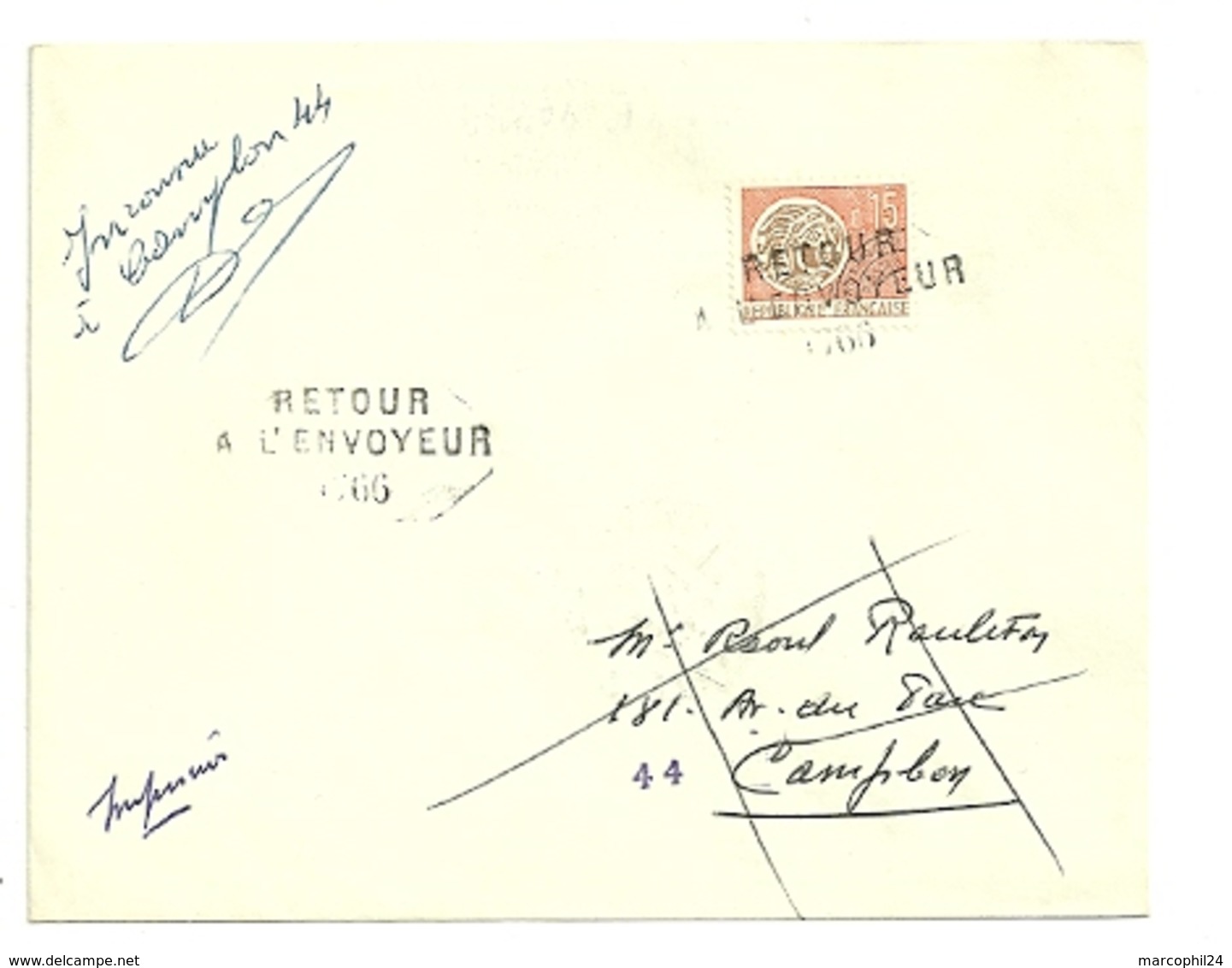 LOIRE ATLANTIQUE - Dépt N° 44 = CAMPBON 1967 = RETOUR ENVOYEUR N° 7467 Sur Préo N° 124 + Cachet A8 - Manual Postmarks