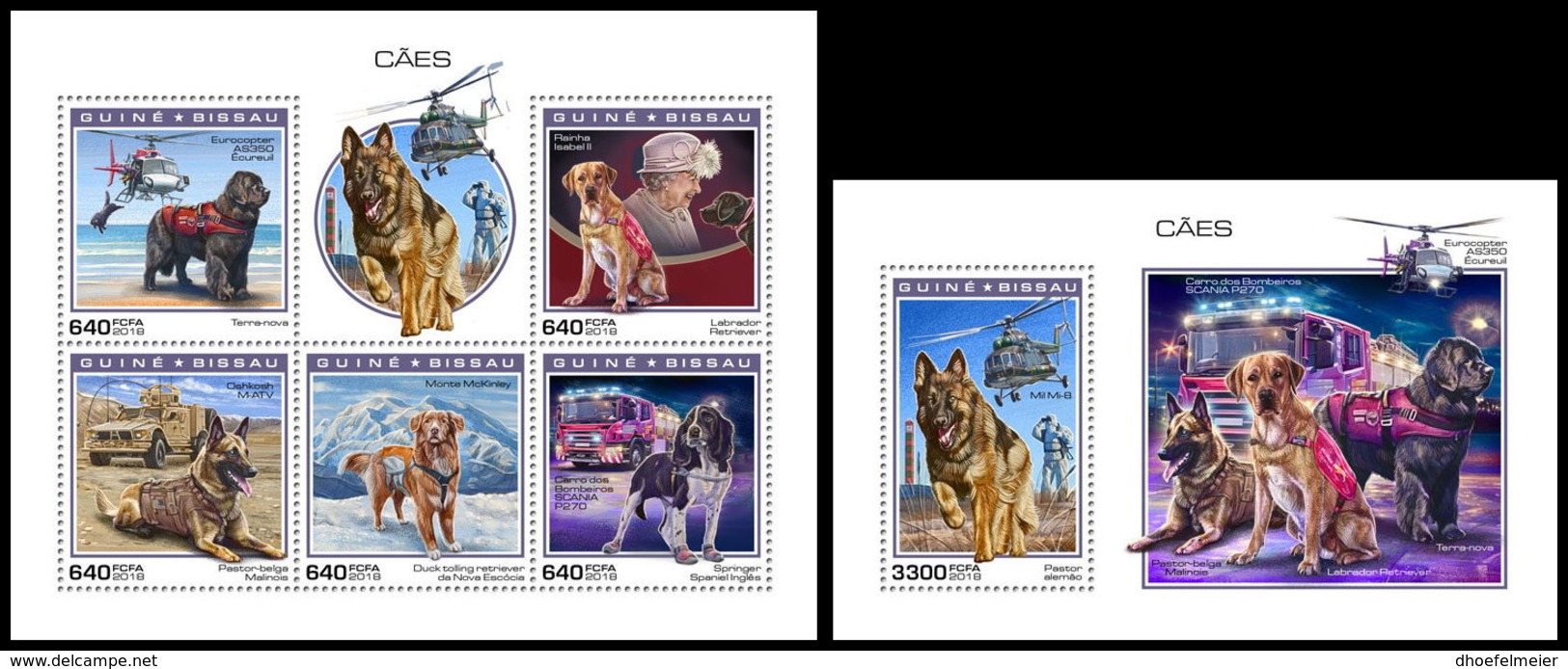 GUINEA BISSAU 2018 MNH Helicopter Hubschrauber Dogs M/S+S/S - OFFICIAL ISSUE - DH1904 - Hélicoptères