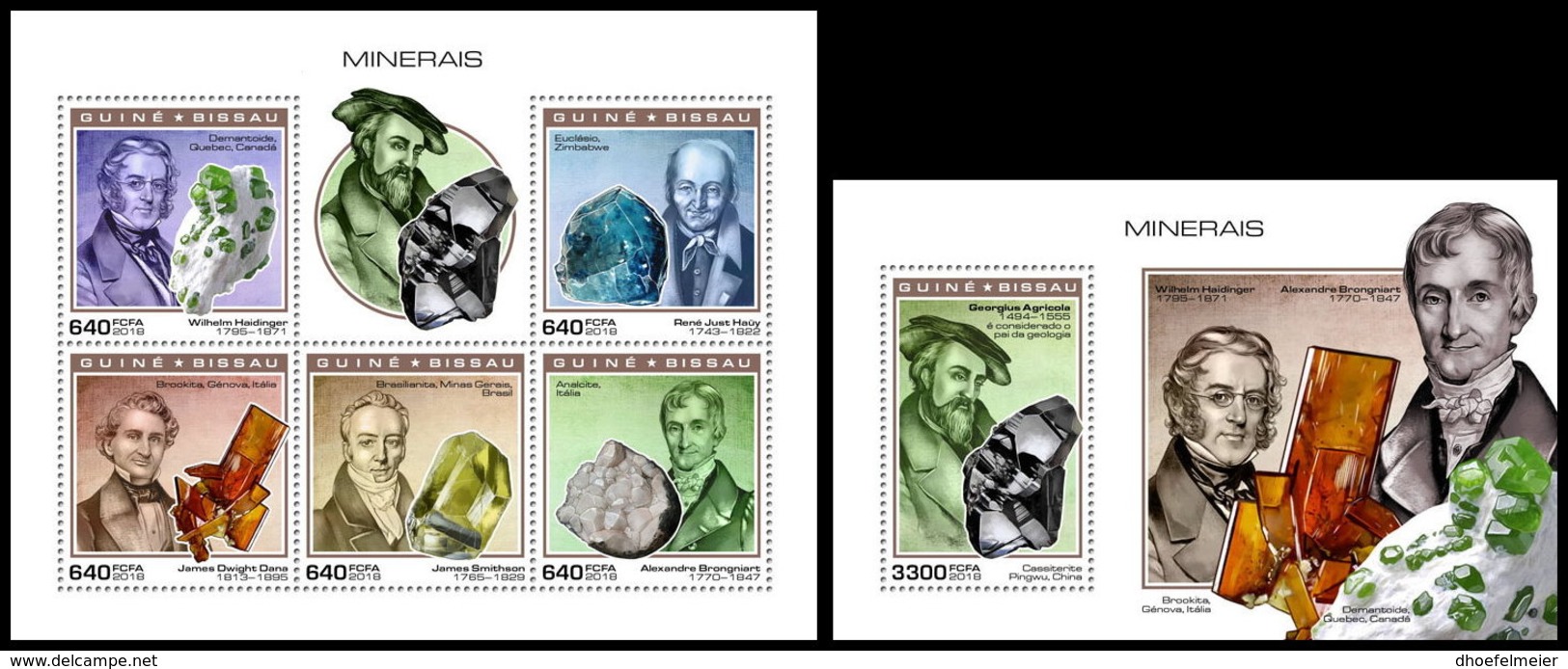 GUINEA BISSAU 2018 MNH Minerals Mineralien Mineraux M/S+S/S - IMPERFORATED - DH1904 - Mineralien