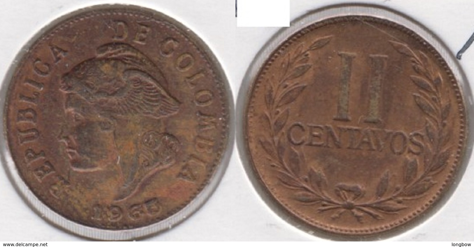 Colombia 2 Centavos 1965 Divided Legend KM#211- Used - Colombia