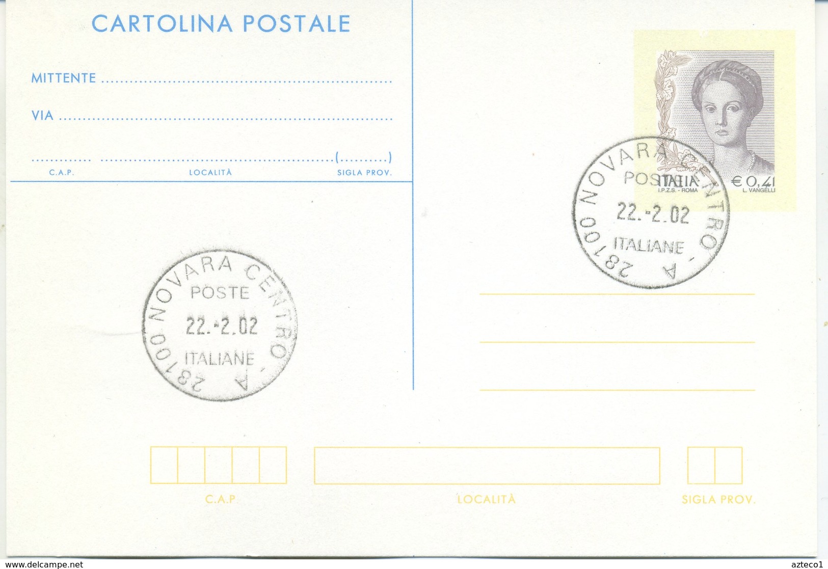 ITALIA - INTERO POSTALE 2002 - DONNA NELL'ARTE - ANNULLO NOVARA - Interi Postali