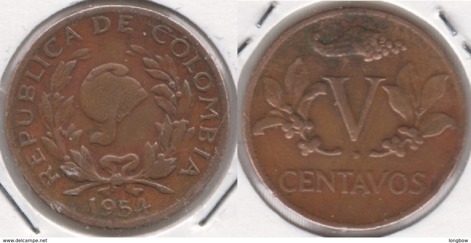 Colombia 5 Centavos (V) 1954 KM#206 - Used - Colombia