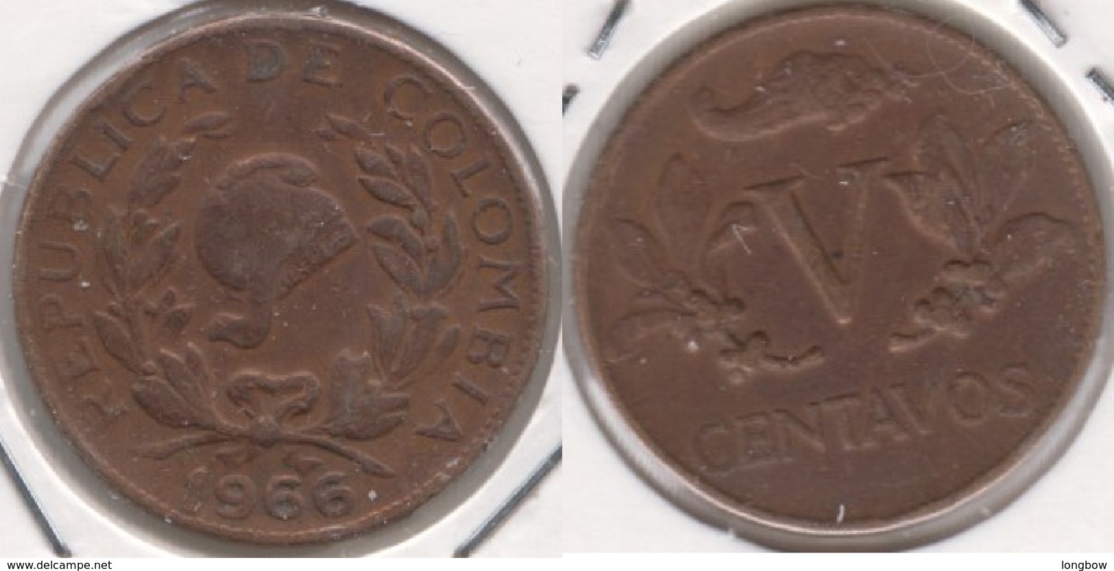 Colombia 5 Centavos (V) 1966 KM#206 - Used - Colombia