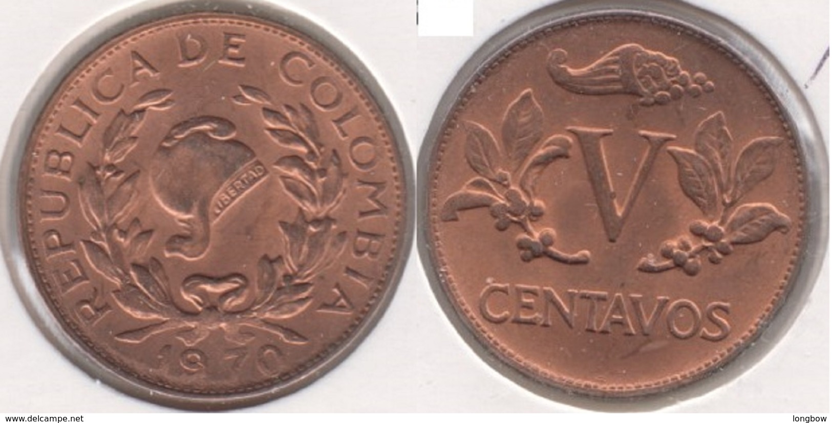 Colombia 5 Centavos (V) 1970 KM#206a - Used - Colombia