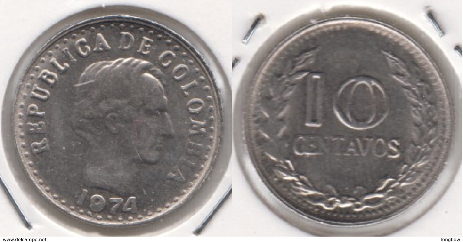 Colombia 10 Centavos 1974 KM#253 - Used - Colombia