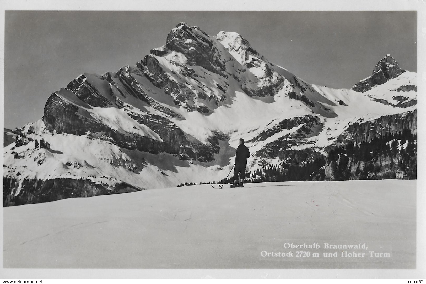 BRAUNWALD → Skifahrer Vor Dem Ortstock & Hoher Turm  ►mit Hotelstempel◄ - Braunwald