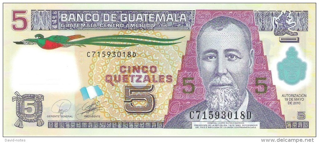 Guatemala - Pick 122 - 5 Quetzales 2010 - Unc - Guatemala