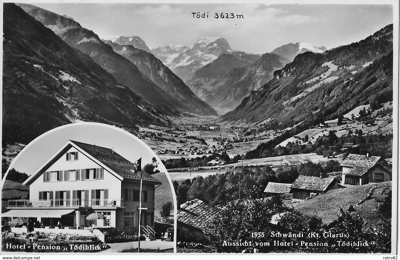SCHWÄNDI → Hotel Pension Tödiblick, Mehrbilskarte Feldpost Anno 1943 - Schwändi