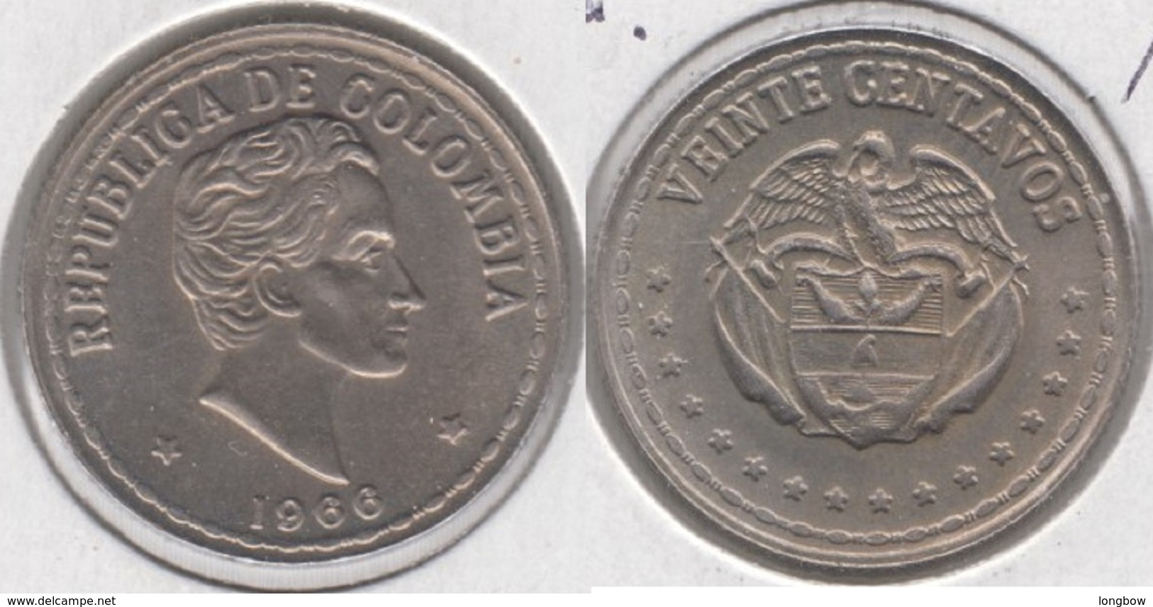 Colombia 20 Centavos 1966 KM#215.3 - Used - Colombia