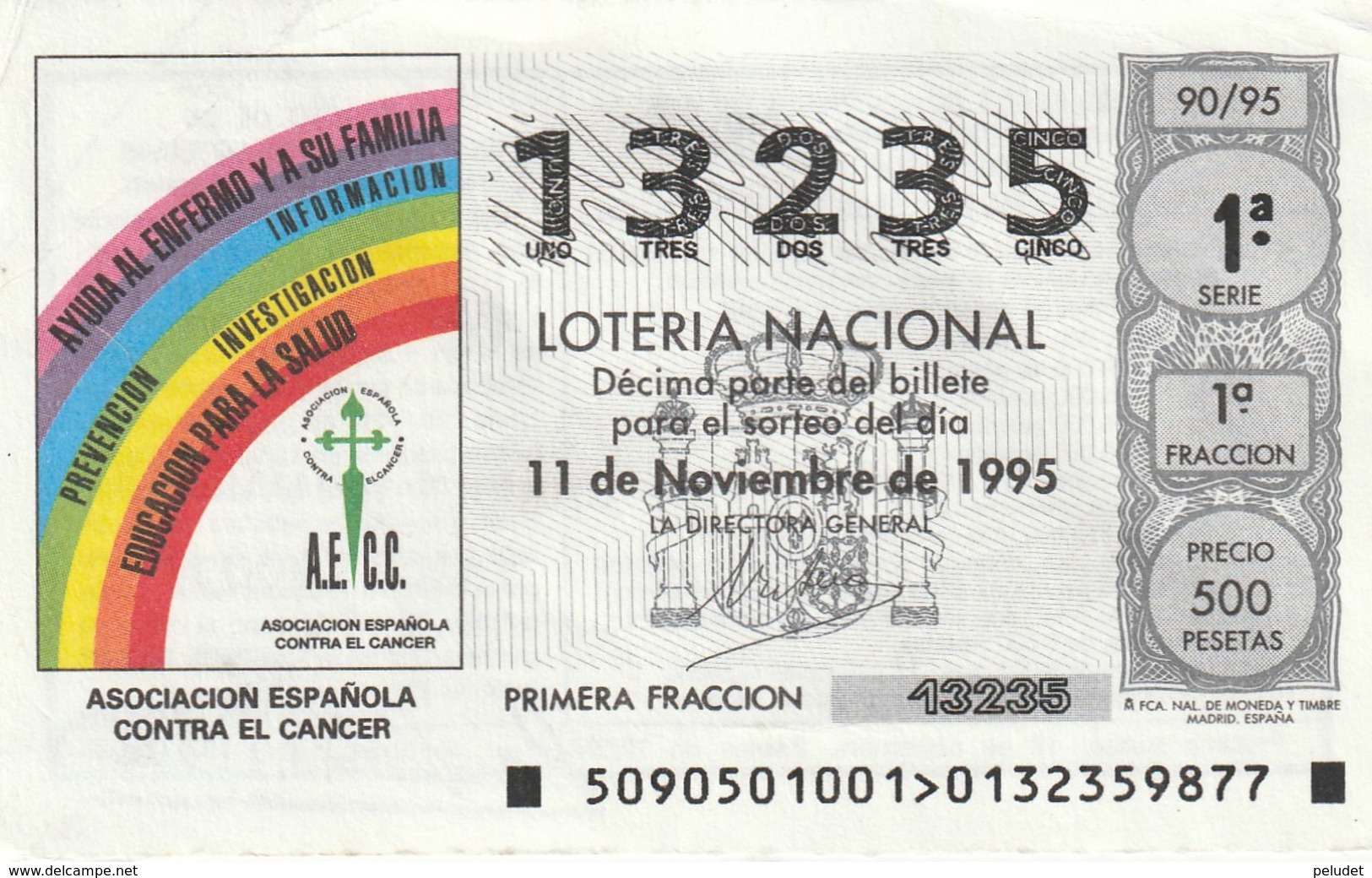 ESPAÑA - ASOCIACION ESPAÑOLA CONTRA EL CANCER - 1995 - Billetes De Lotería