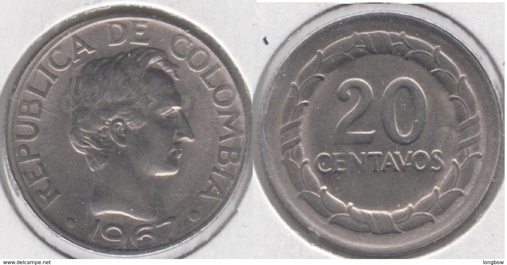 Colombia 20 Centavos 1967 KM#227 - Used - Colombia