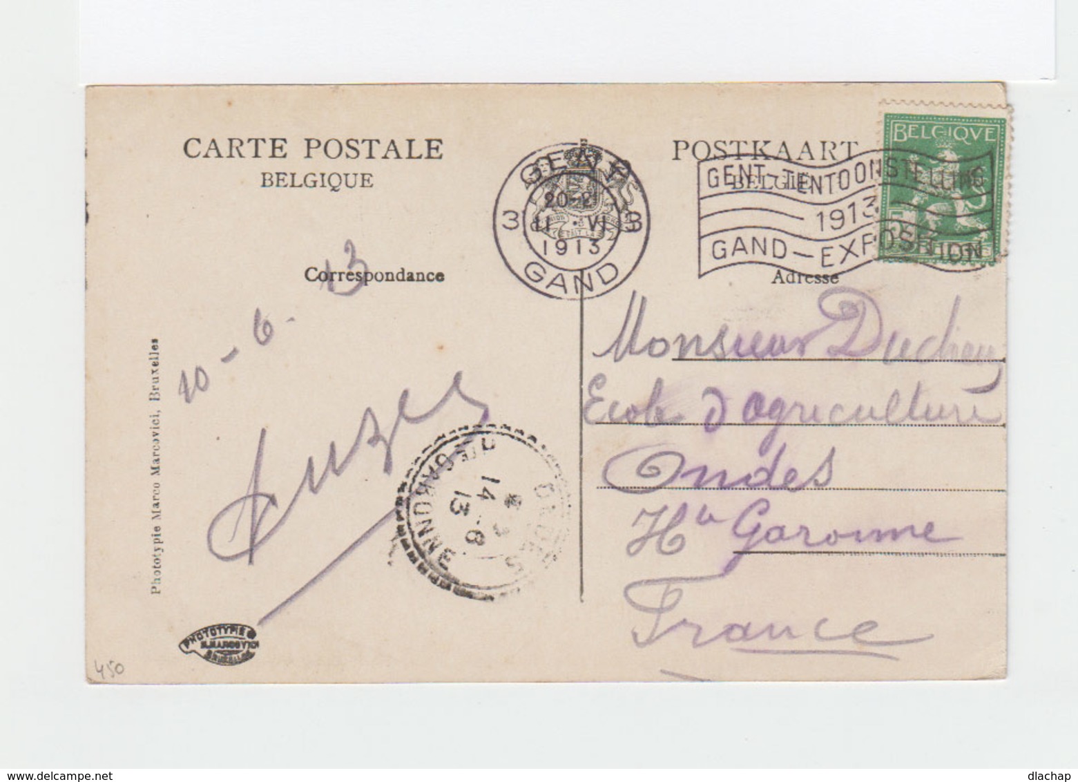 Sur Carte Postale Flamme Gand Exposition 1913. CAD Gand 1913..CAD Ondes Haute Garonne. (1057x) - Flammes