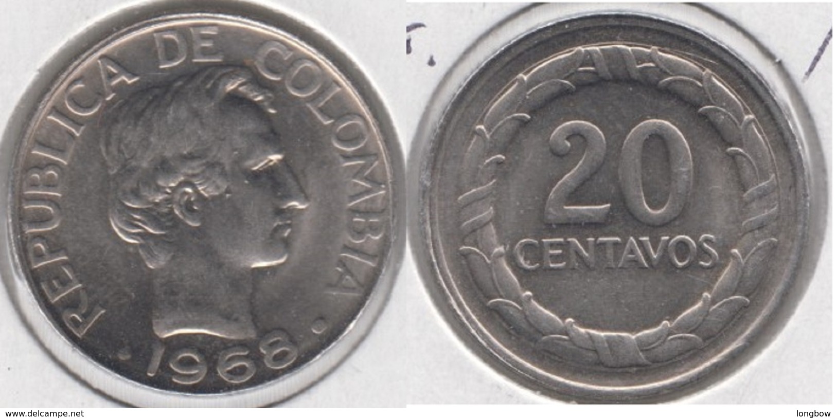 Colombia 20 Centavos 1968 KM#227 - Used - Colombia