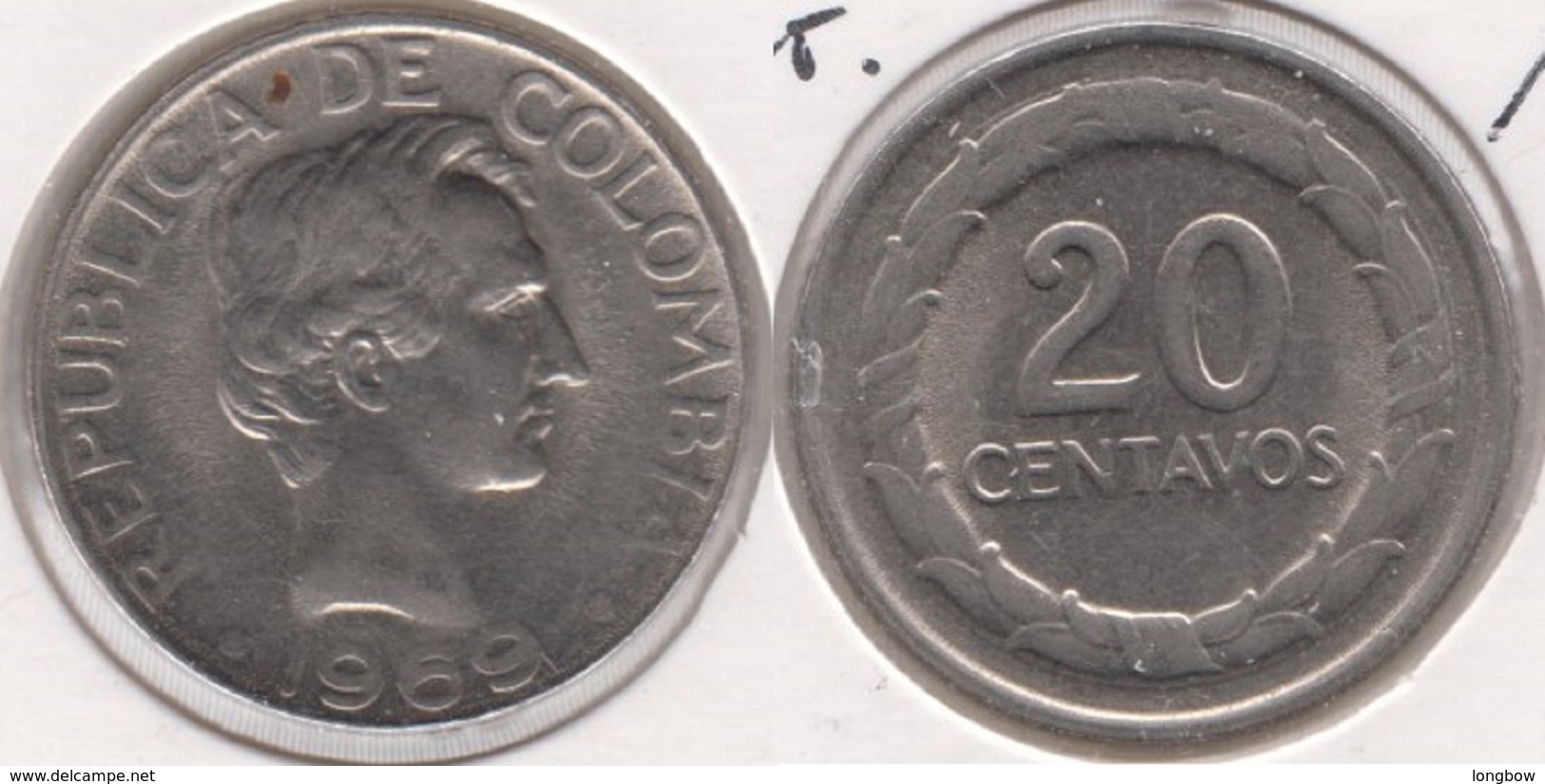 Colombia 20 Centavos 1969 KM#227 - Used - Colombia