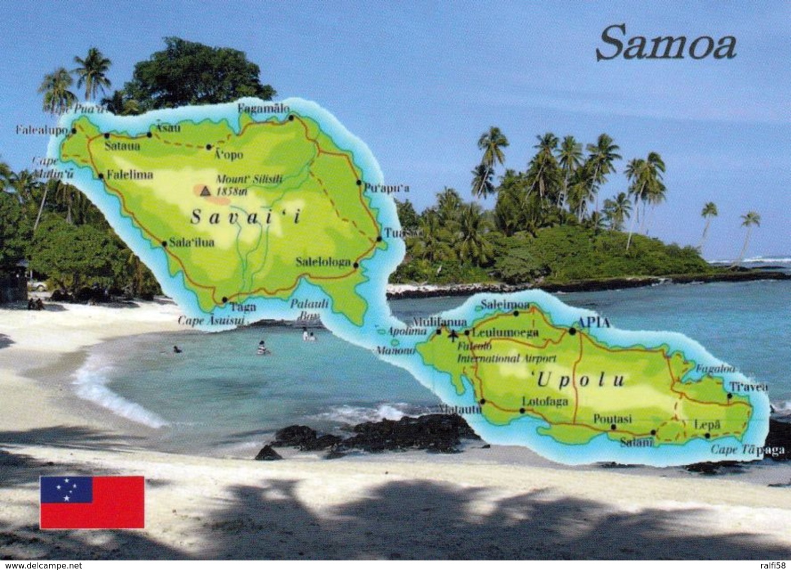 1 Map Of Samoa * 1 Ansichtskarte Mit Der Landkarte Von Samoa - Bis 1997 Offiziell - Auch Westsamoa Genannt * - Landkarten