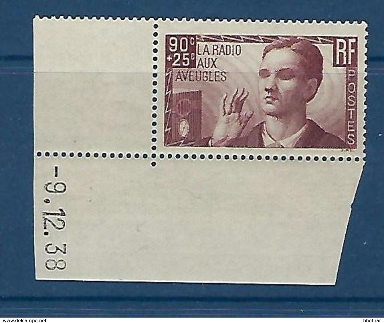 FR YT 418 " La Radio Aux Aveugles " 1938 Neuf** BDF Daté - Unused Stamps