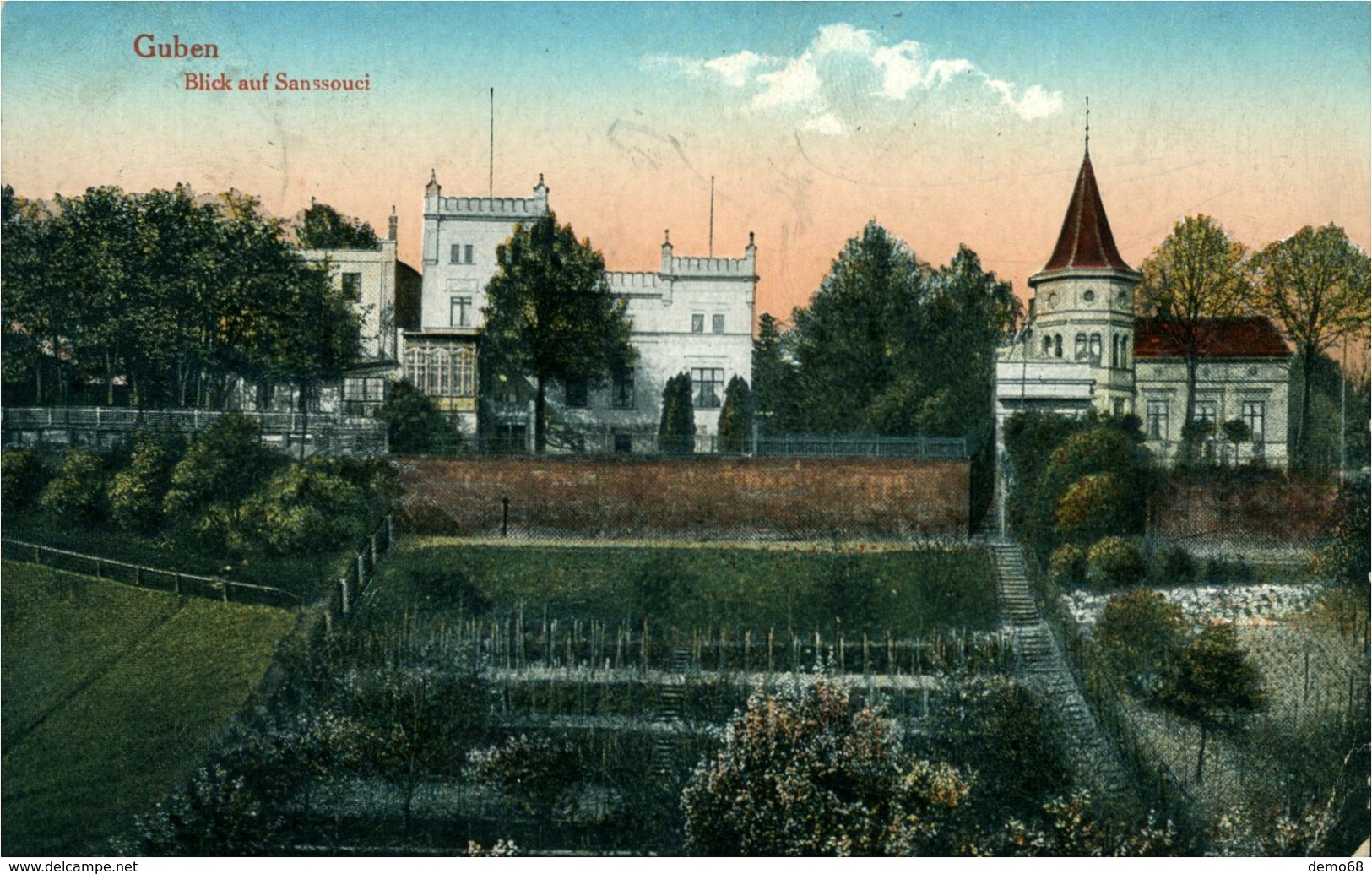 Guben Allemagne Deutschland Germany   Brandebourg  VUE SUR SANSSOUCI Belle Chromo De 1917 - Guben