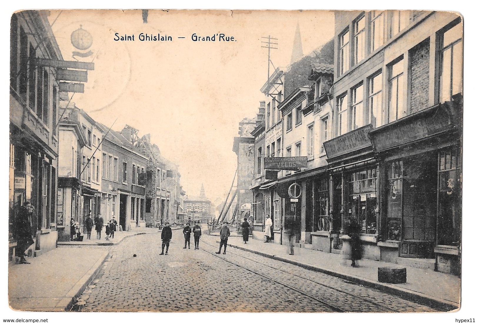 Saint Ghislain Grand Rue Animée édit Riche Boland Desaix 1921 - Saint-Ghislain